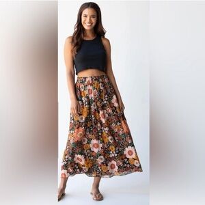 NATURAL LIFE Floral Maxi Skirt - Black, Orange, Pink